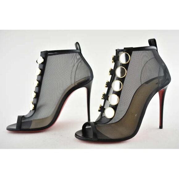 Christian Louboutin Marikate 100 Black Mesh Peep Toe Ankle Bootie Heel Pump 37 - Picture 9 of 12